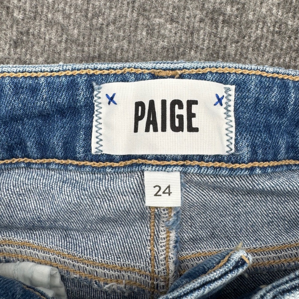 Paige Hoxton slim High Rise Straight Leg Jeans Medium Wash Raw Hem Size 24 - Picture 5 of 12